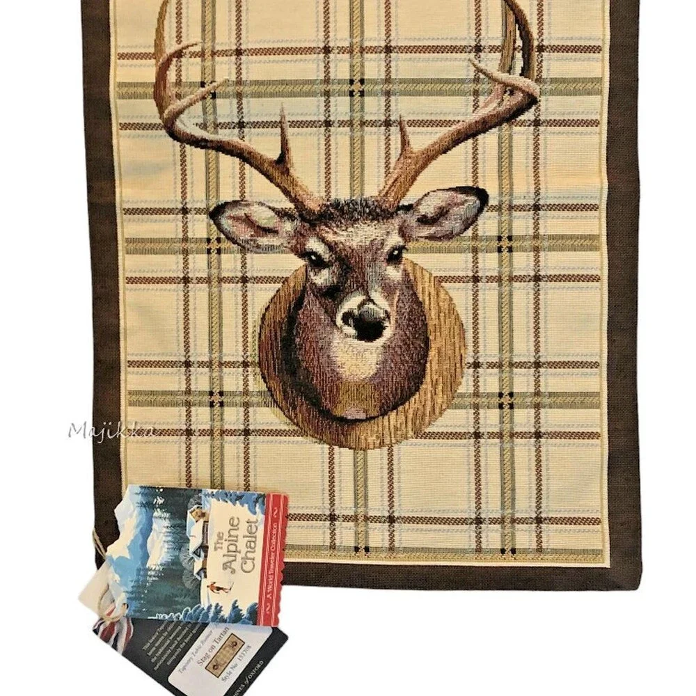 Hines of Oxford LUX Stag Tapestry Table Runner Dresser Scarf Plaid Tartan Cabin